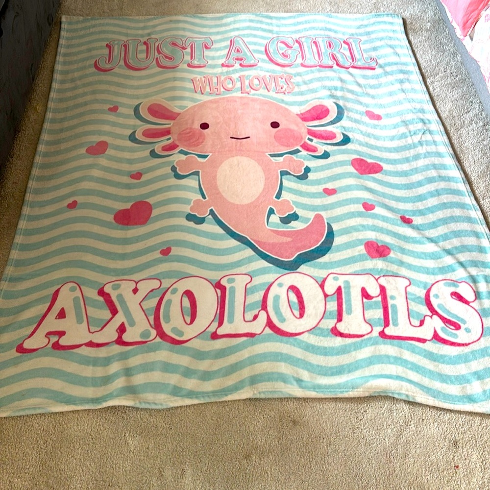 Adorable “just a girl who loves axolotls” blanket!Perfect for axolotl lovers 💖